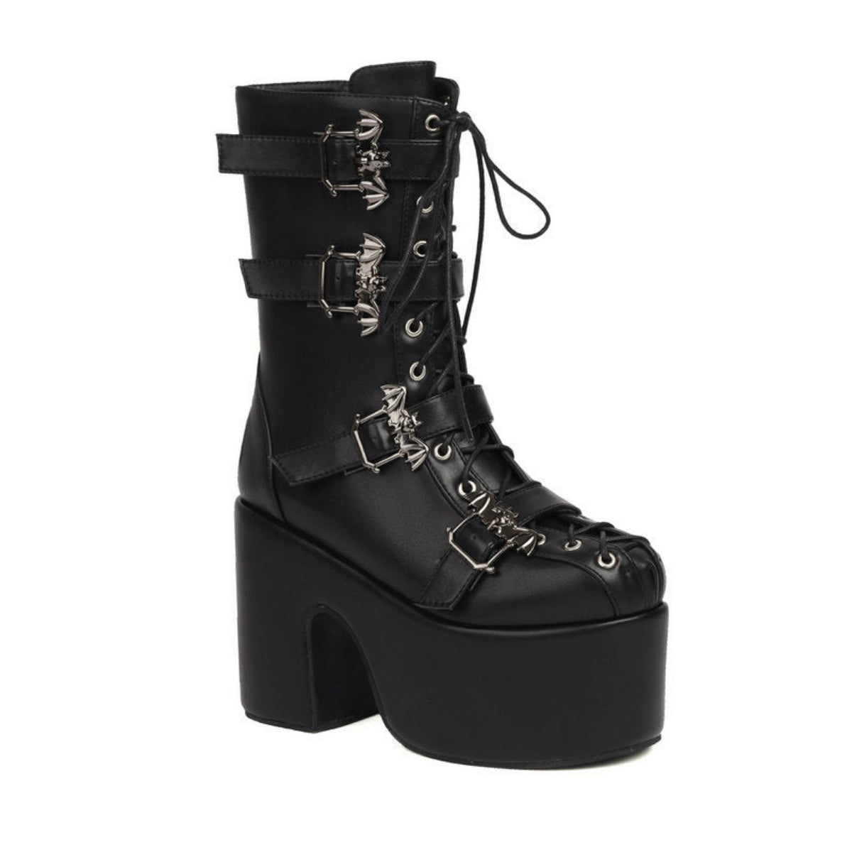 Bottines gothiques à plateforme avec lacets et boucles vue arrière