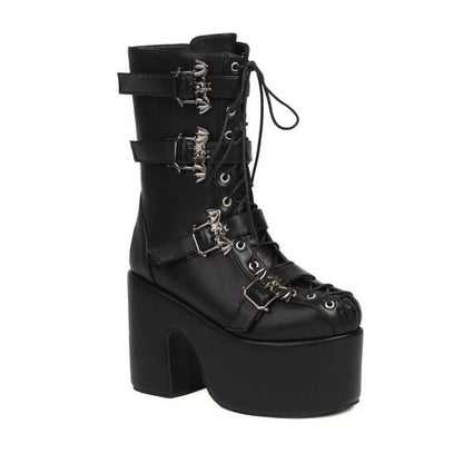 Bottines gothiques à plateforme avec lacets et boucles vue arrière