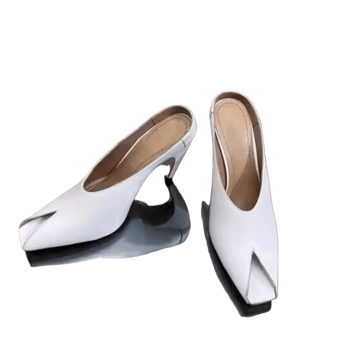Mules blanches talons aiguilles femme — vue d'ensemble de la paire, style minimaliste

